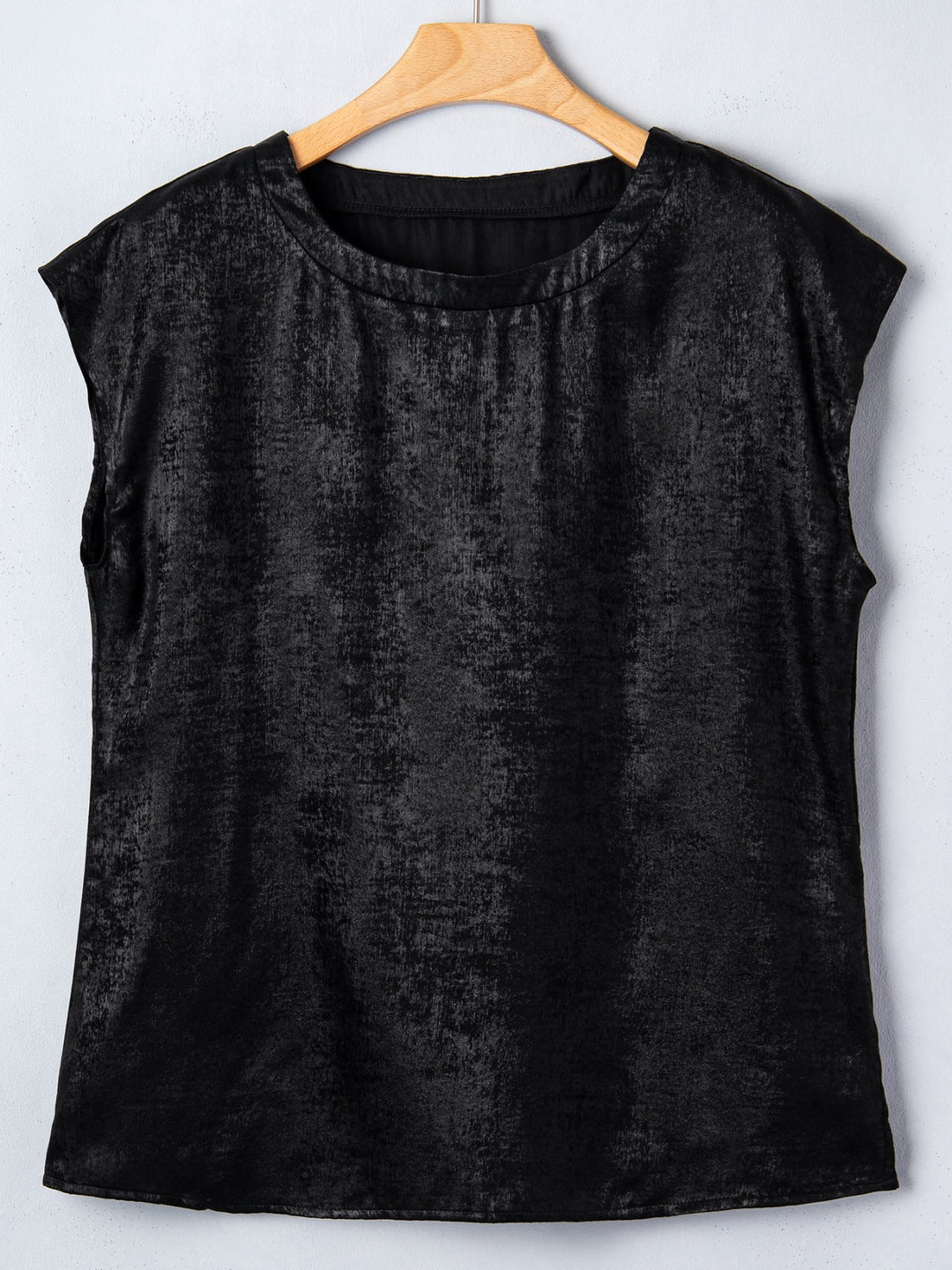 Metallic shimmer round-neck cap sleeve tee