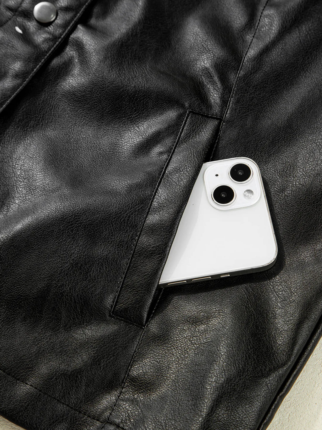 Faux leather snap-front boxy shirt jacket