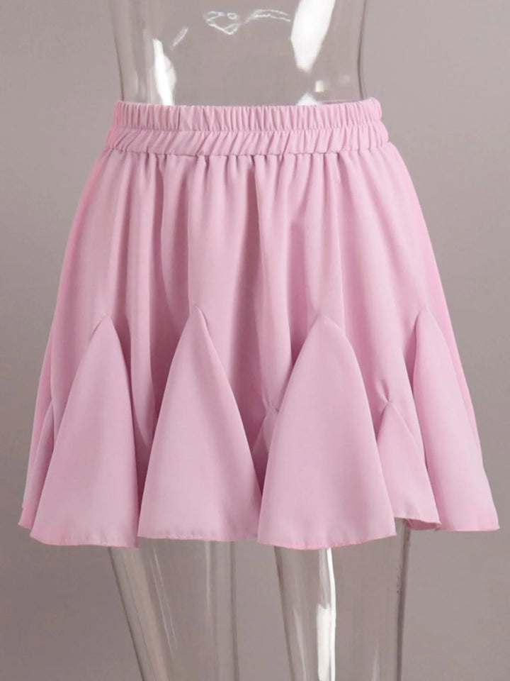 Ruffled hem flare mini skirt with elastic waist