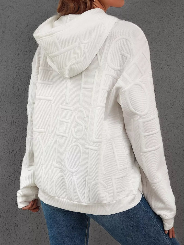 Textured embossed letter pullover hoodie with front pocket