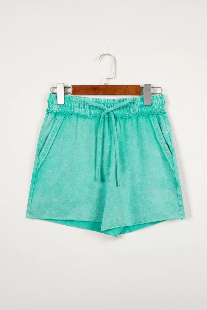 Mineral wash drawstring shorts with raw-cut hems