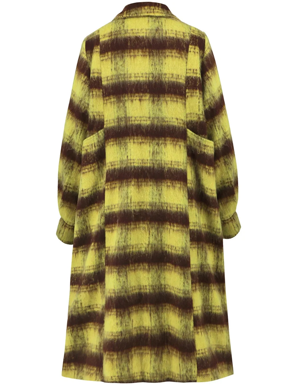 Plaid double-breasted longline coat with notch lapel