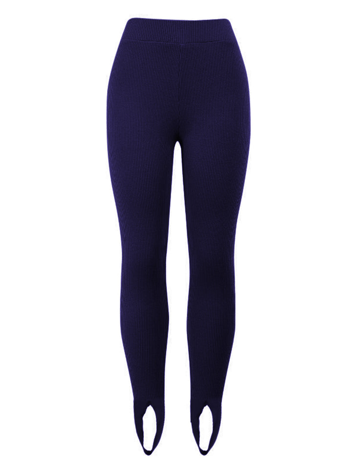 Ribbed knit mid-rise leggings with split hem