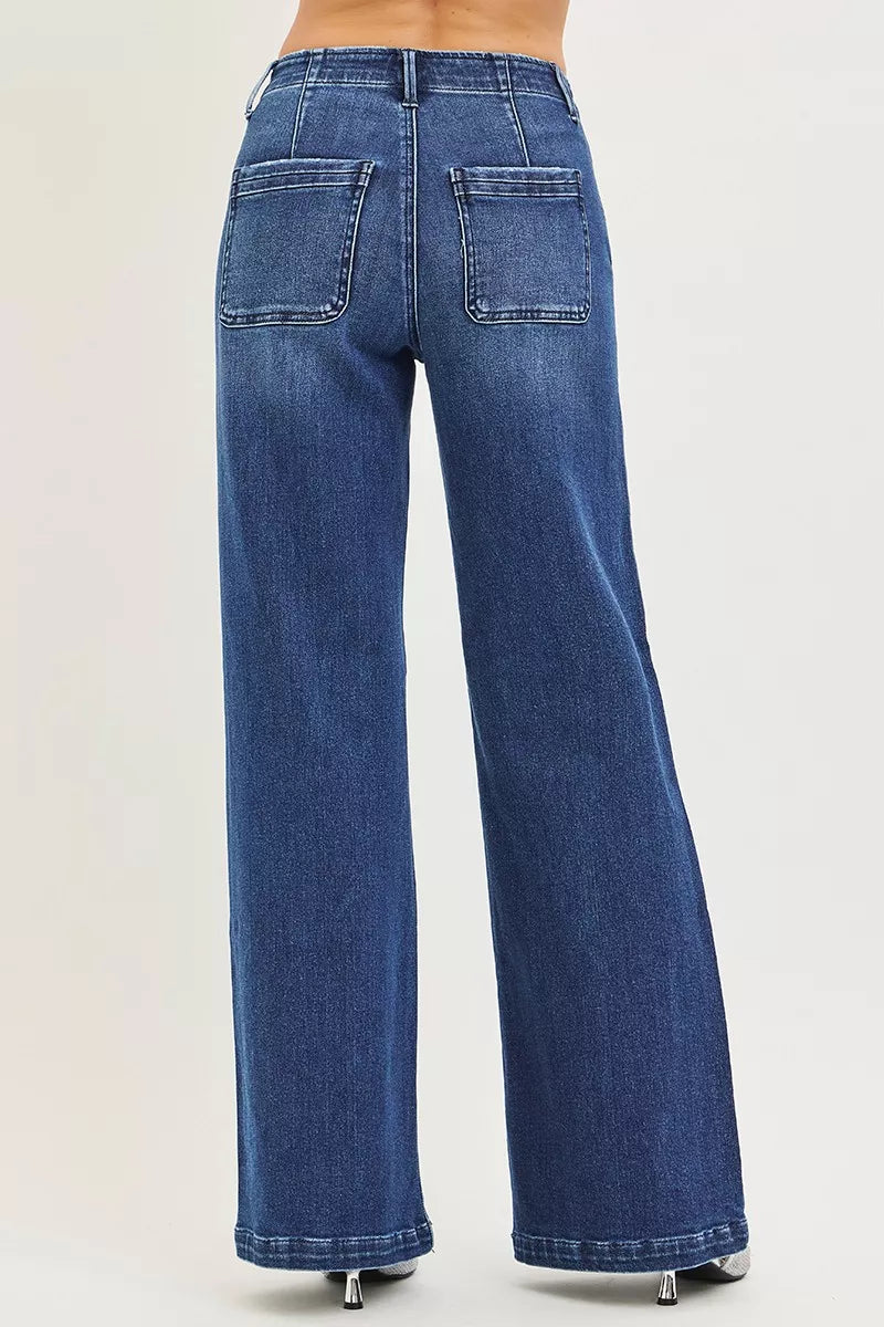 High-rise wide leg jeans with slanted front pockets