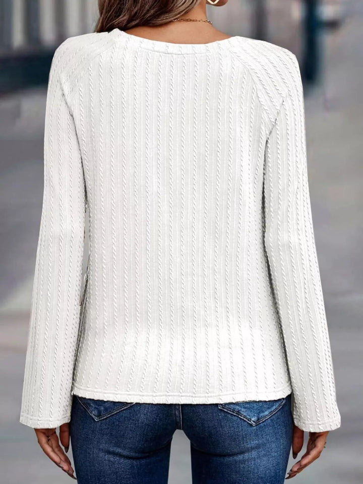 Textured cable-knit crew neck long sleeve top