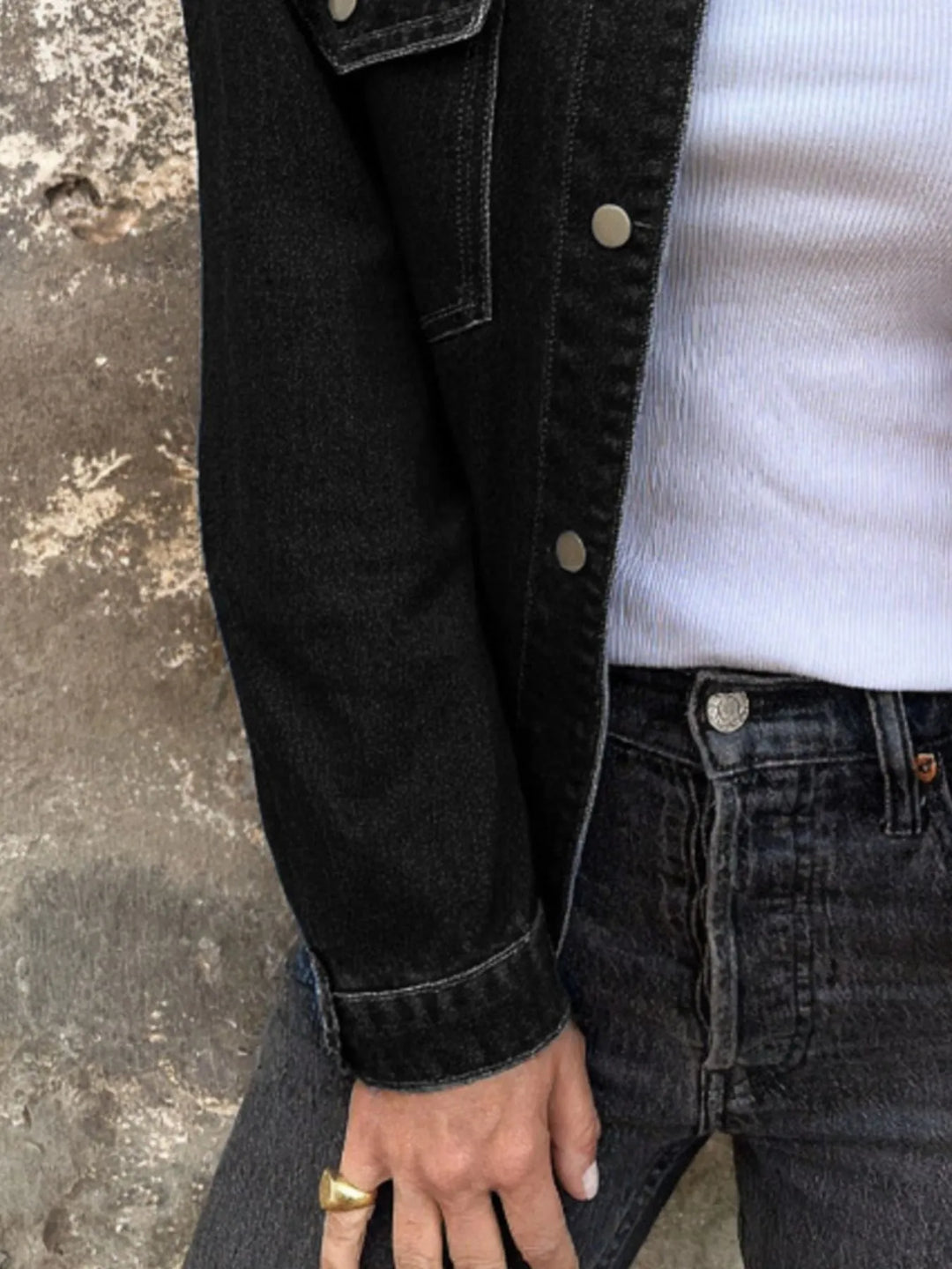 Classic button-up denim jacket with chest flap pockets