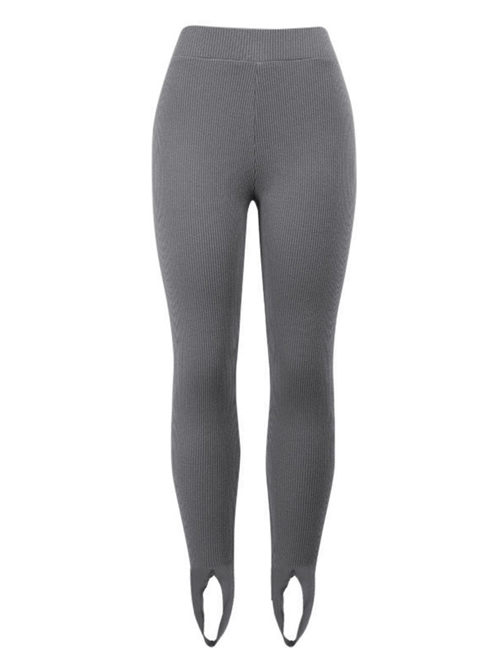 Ribbed knit mid-rise leggings with split hem