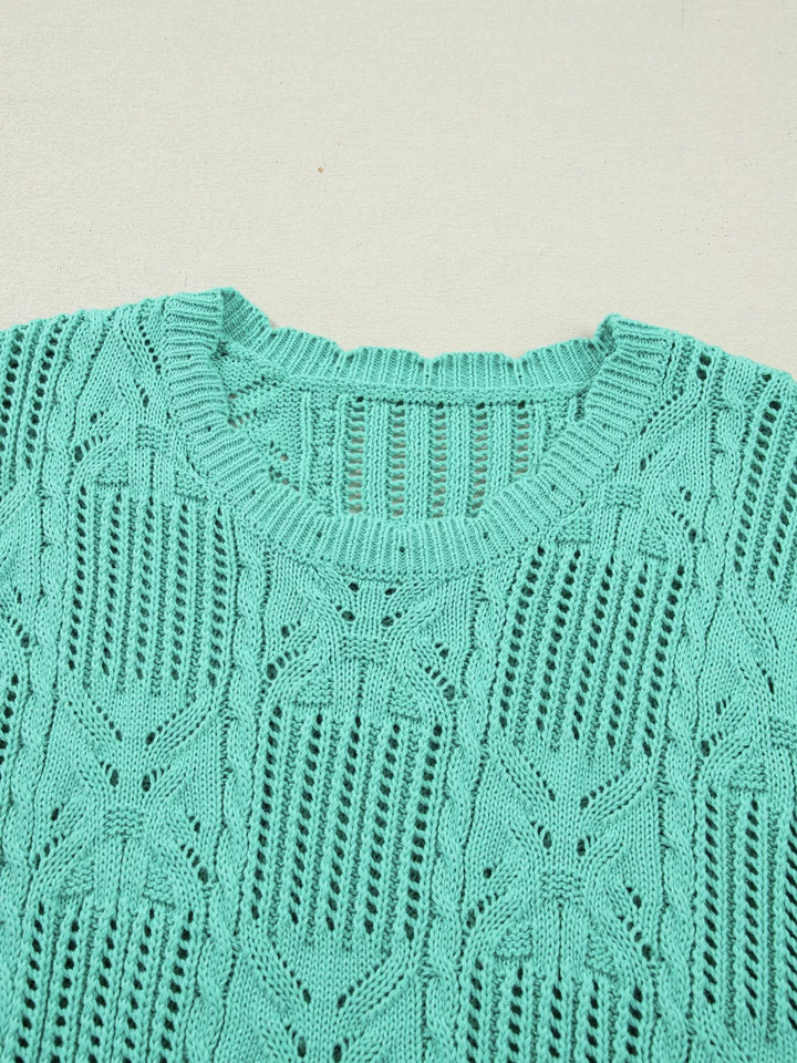 Pointelle openwork knit crop top with scalloped trim