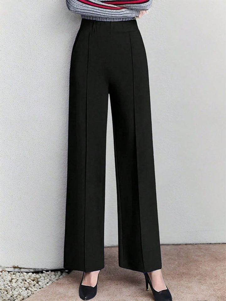 Black High-waisted wide-leg pintuck pants with pockets