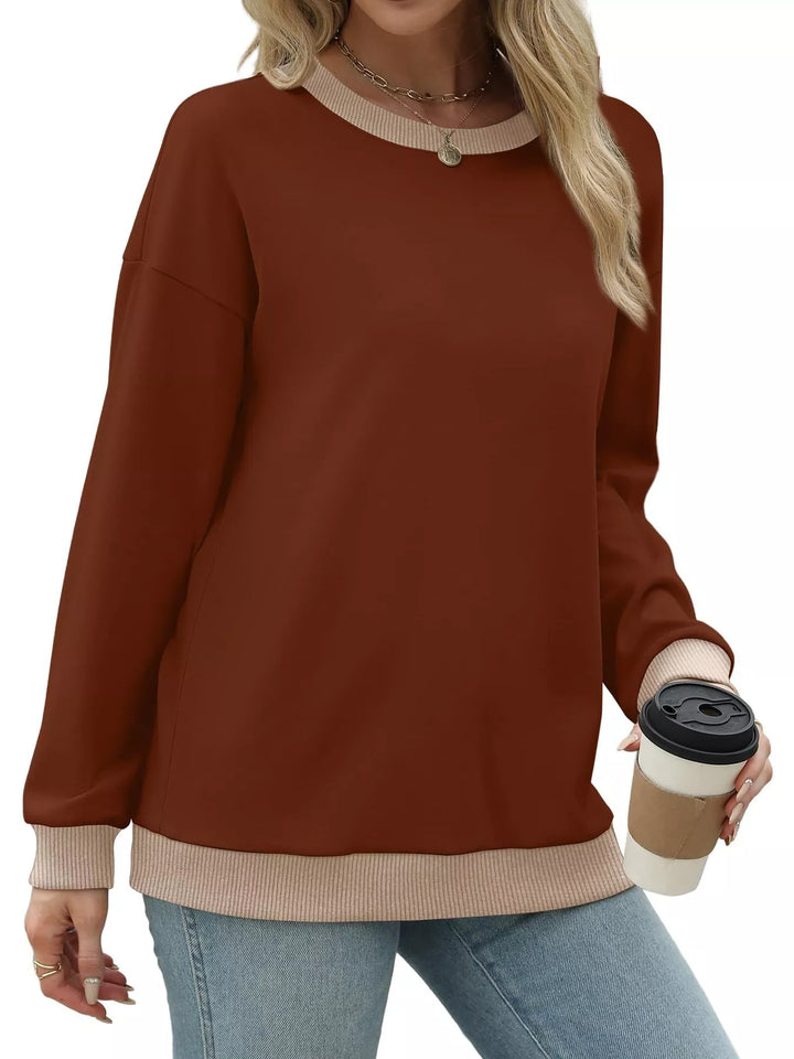 Drop-shoulder crew neck sweatshirt with contrast ribbed trim