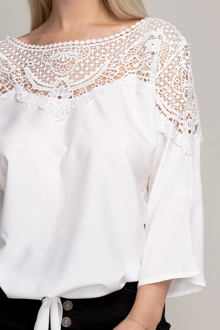 Lace trim blouse with tie - Azoroh