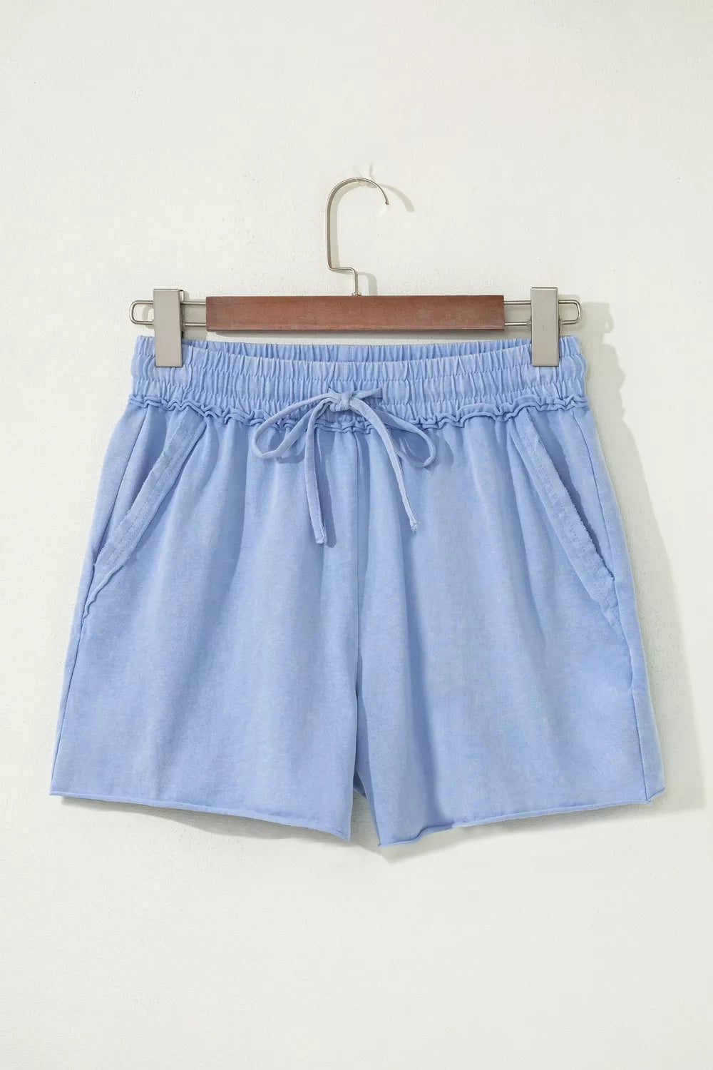 Acid-wash cotton drawstring shorts with side pockets