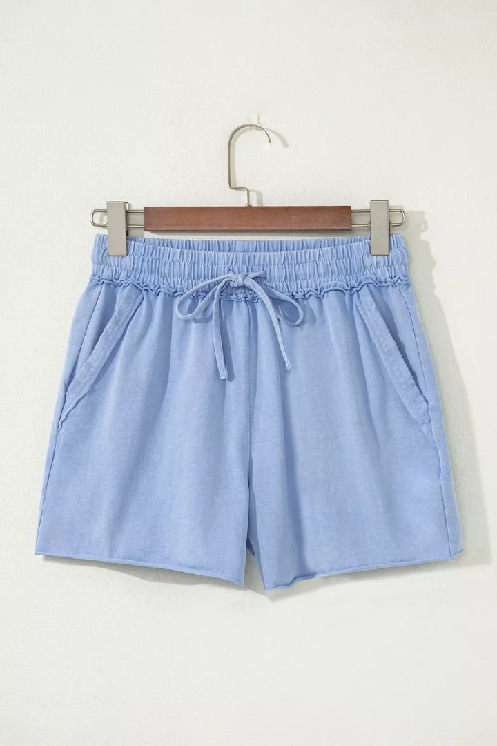 Acid-wash cotton drawstring shorts with side pockets