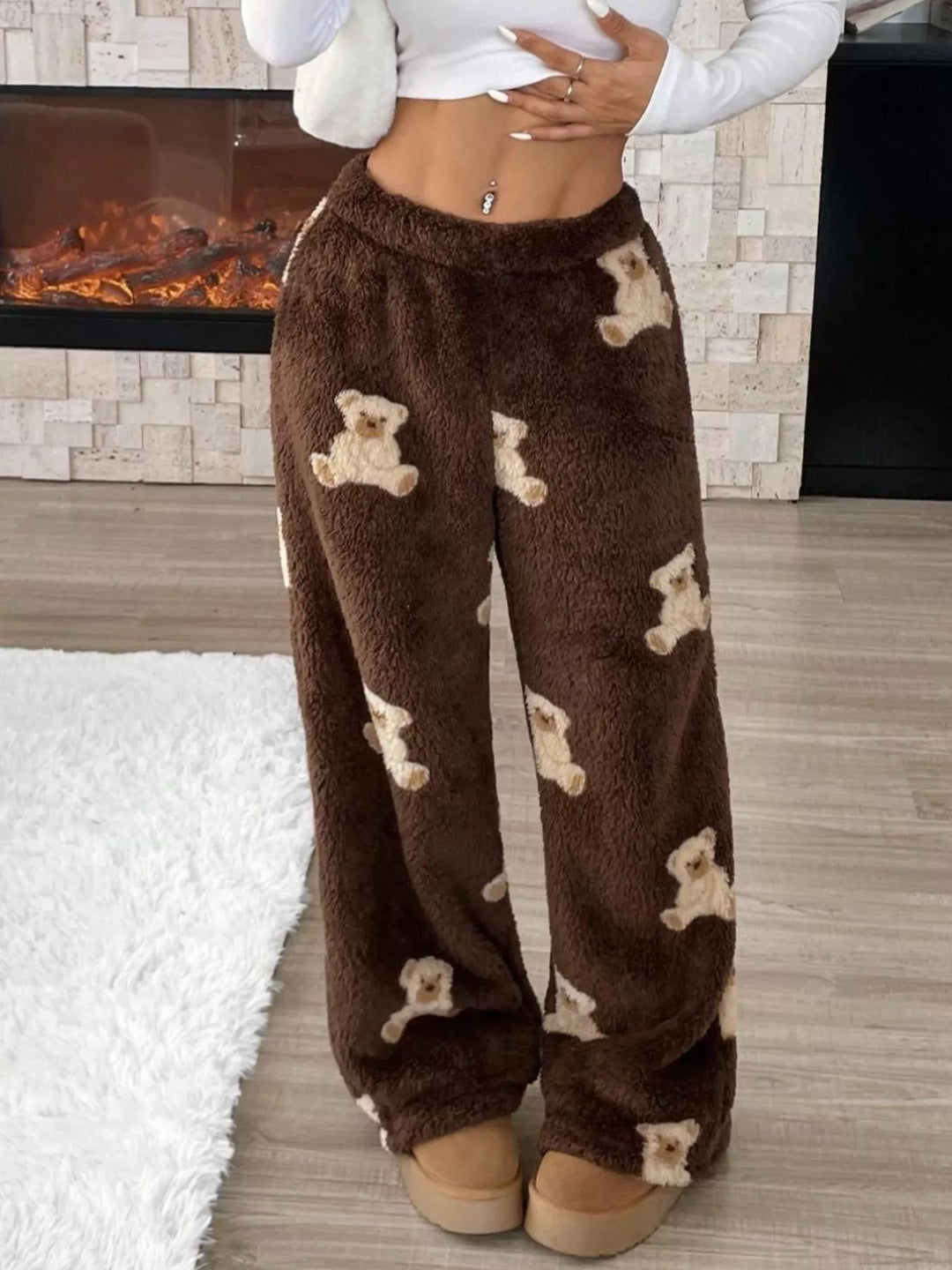 Drawstring wide-leg pull-on lounge pants