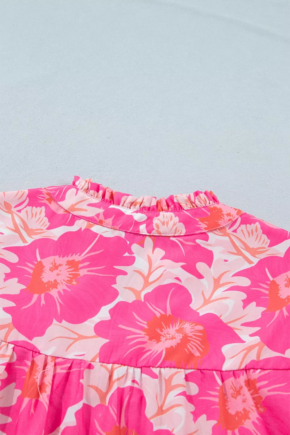 Floral bubble sleeve babydoll blouse with ruffle neckline