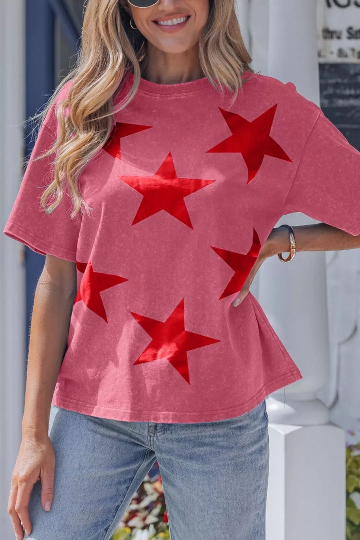 Scattered star print mineral wash cotton t-shirt