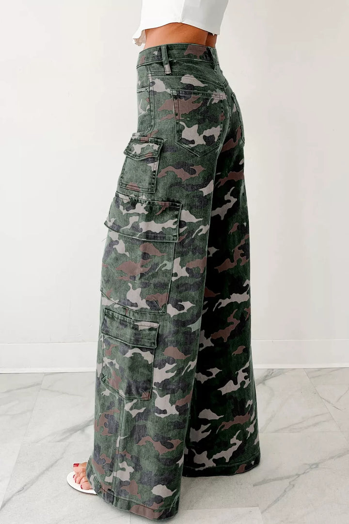 Camo print high-rise wide-leg cargo pants