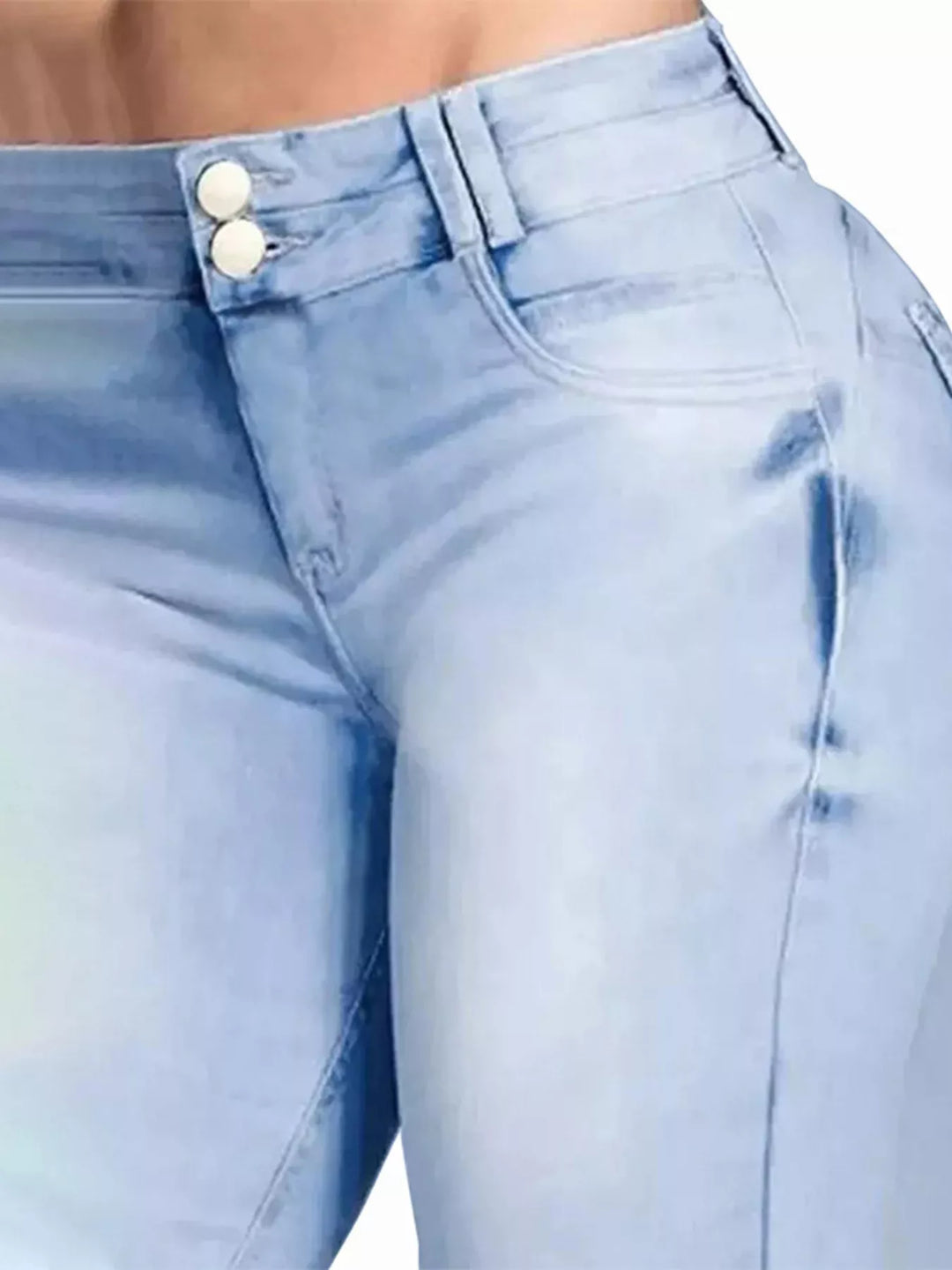 High-rise stretch flare jeans with double-button waist