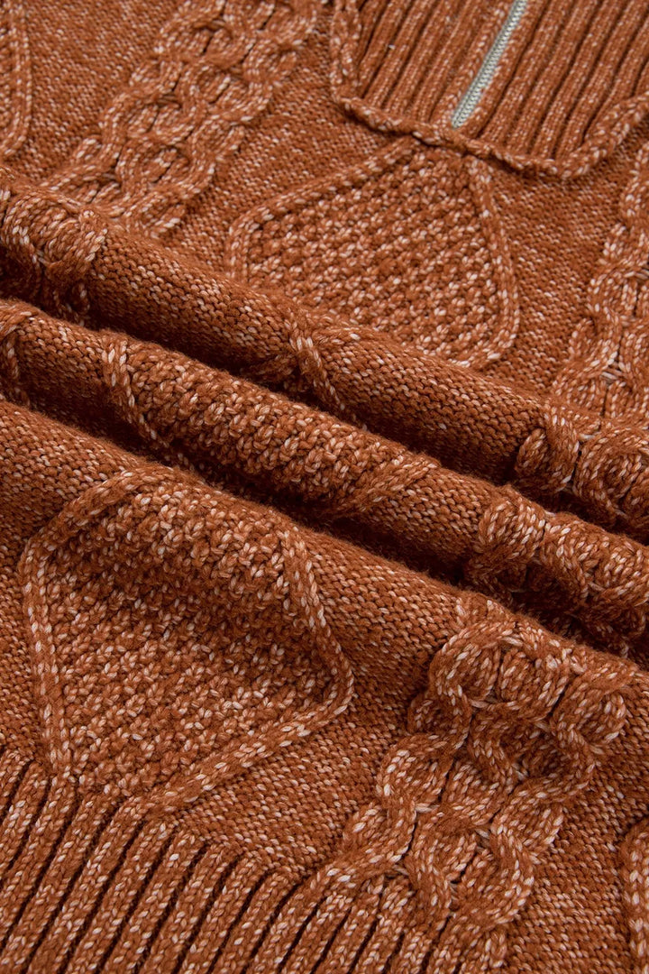 Cable knit quarter-zip mini sweater dress with drop shoulders