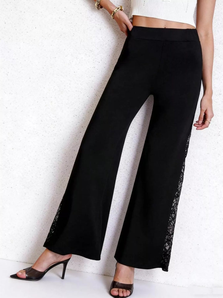 Black High-rise flare pants with sheer lace side panels