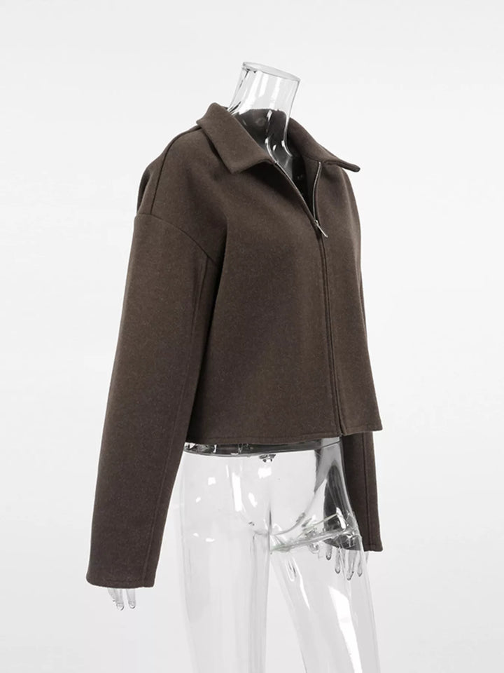 Cropped zip-up jacket with dropped shoulders and collar