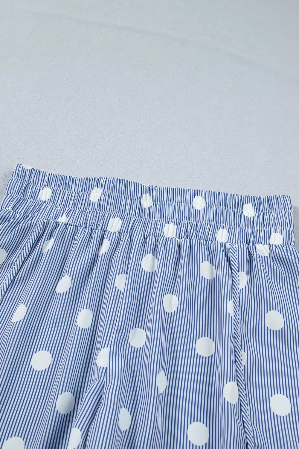 Polka dot striped elastic waist shorts with side pockets