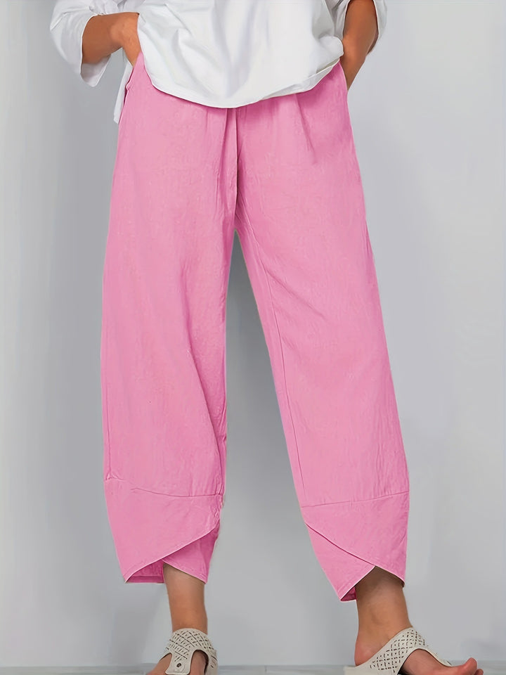 Bright Powder Elastic-waist wide-leg pants with tulip hem and pockets