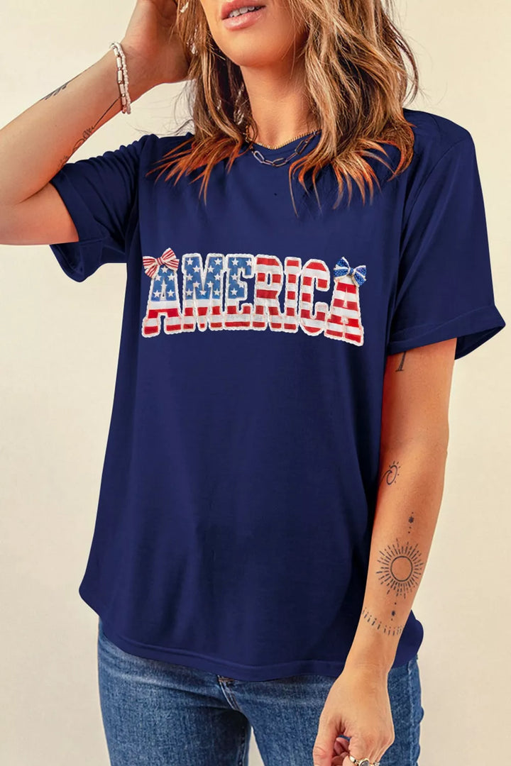 America flag graphic crew neck relaxed short sleeve tee