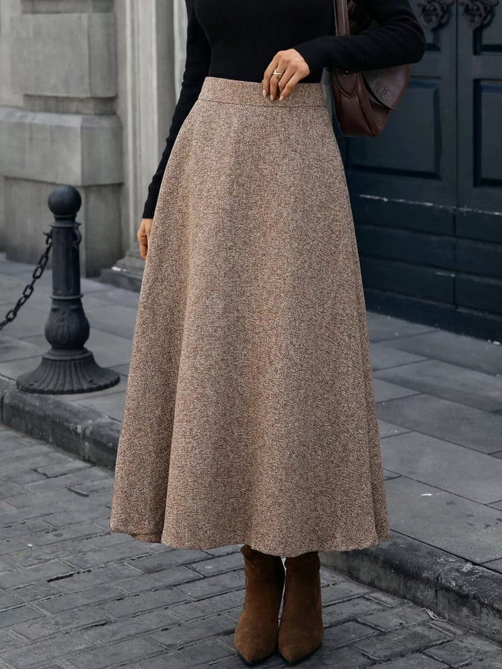 High-waist A-line midi skirt with side pockets