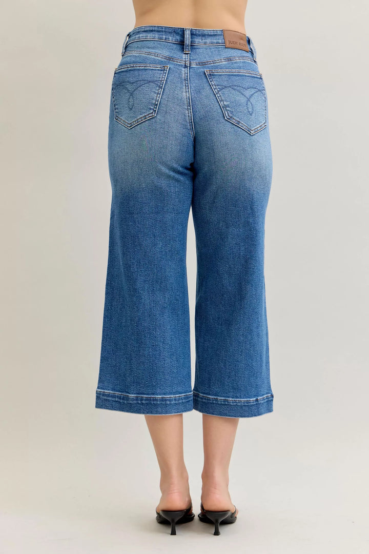 Judy Blue mid-rise crop wide-leg jeans with cuffed hem
