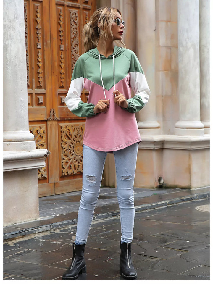 Color block drawstring hoodie with contrast sleeves