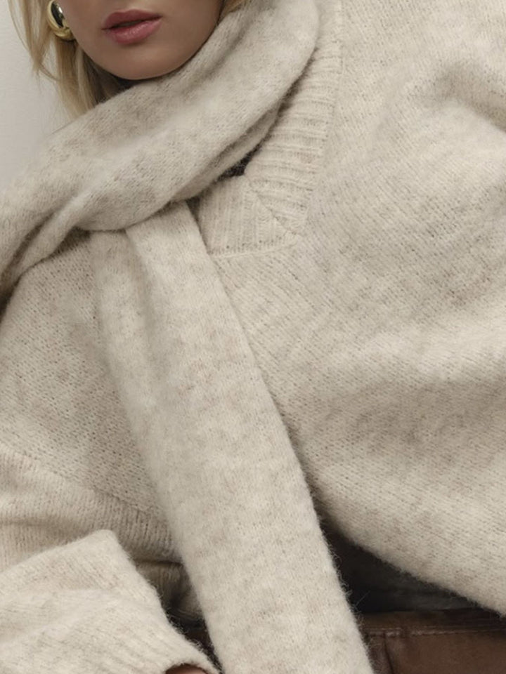Oversized dropped-shoulder knit sweater with scarf