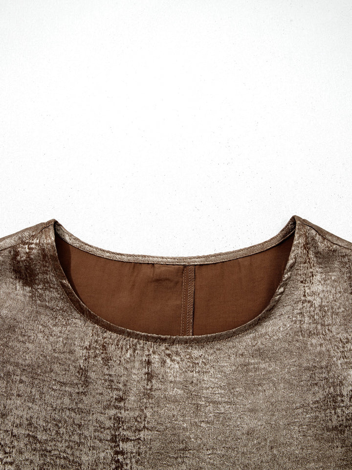 Metallic ruffle cap sleeve round neck top