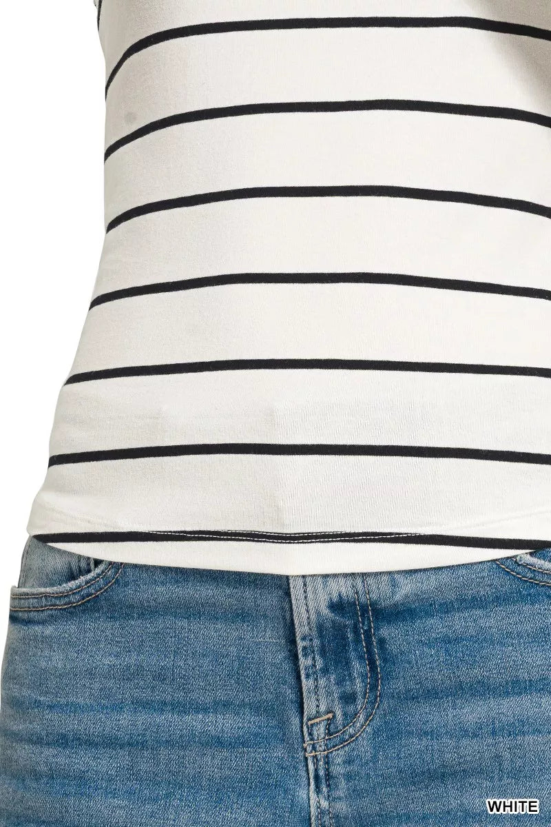 Horizontal striped round-neck fitted tank top