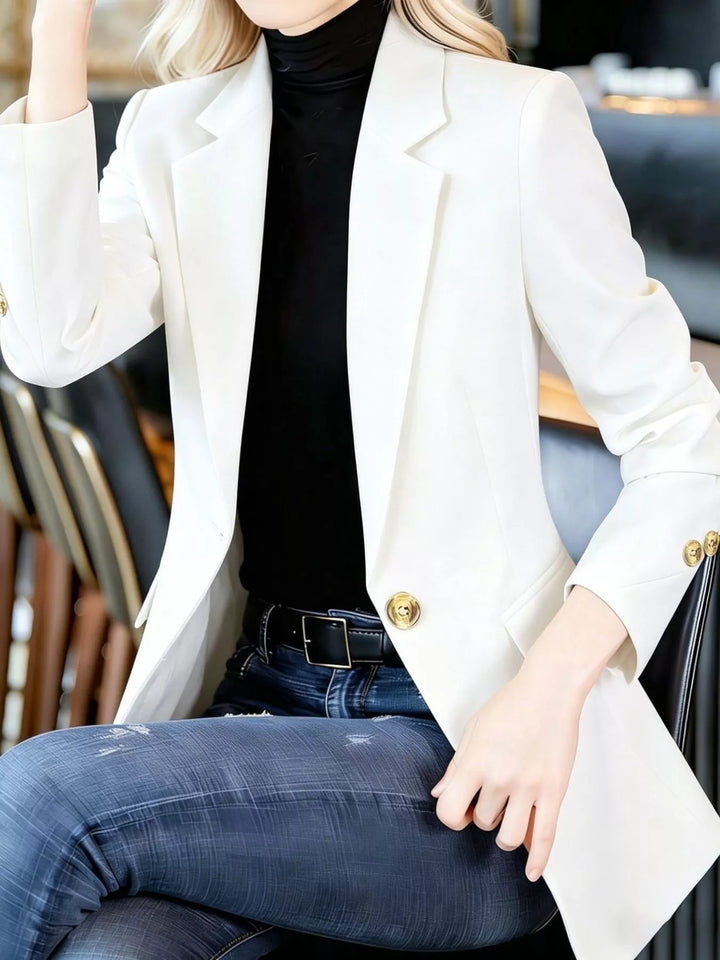 One-button notched lapel blazer with gold buttons