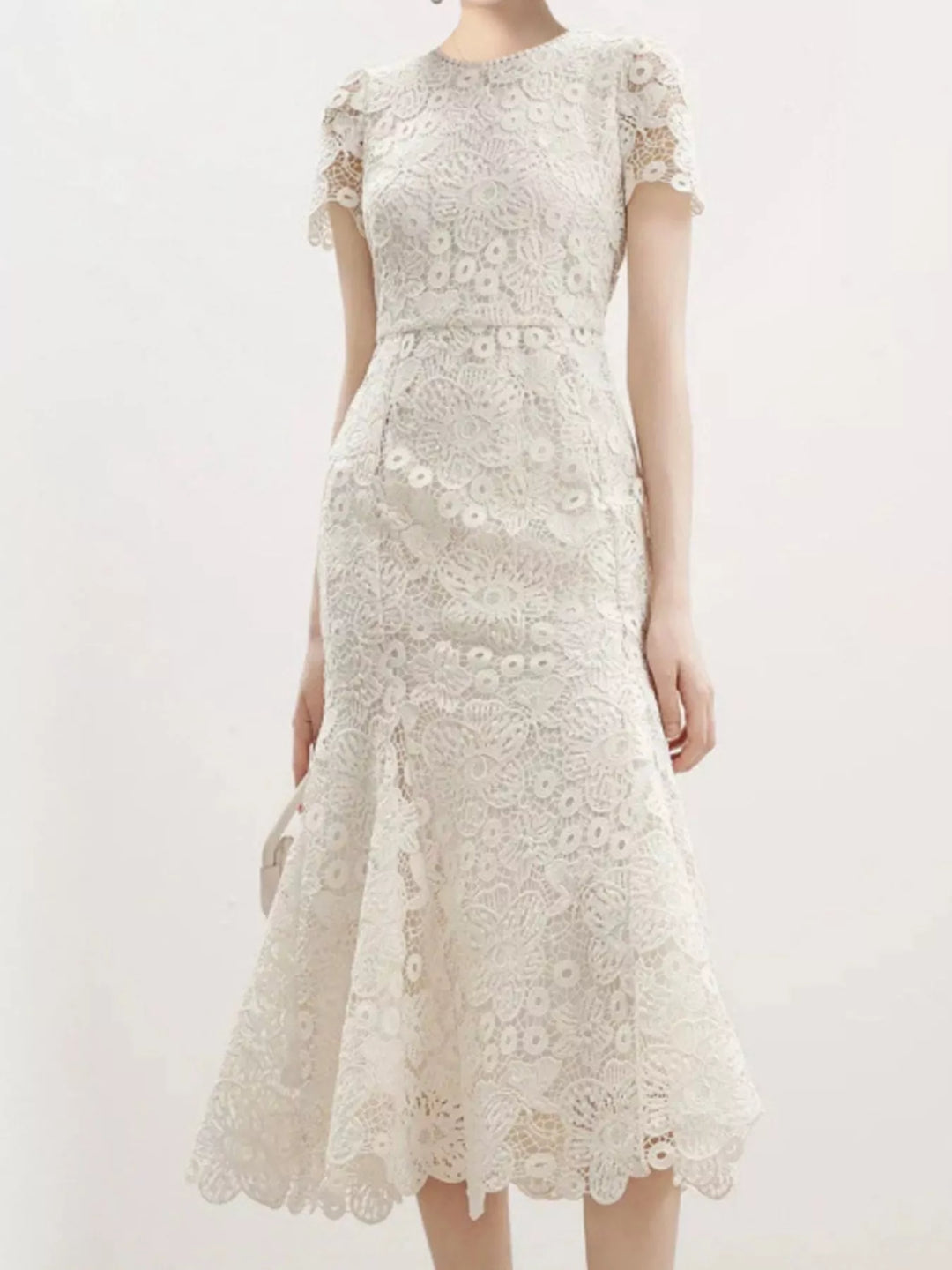 Short sleeve floral lace mermaid maxi dress