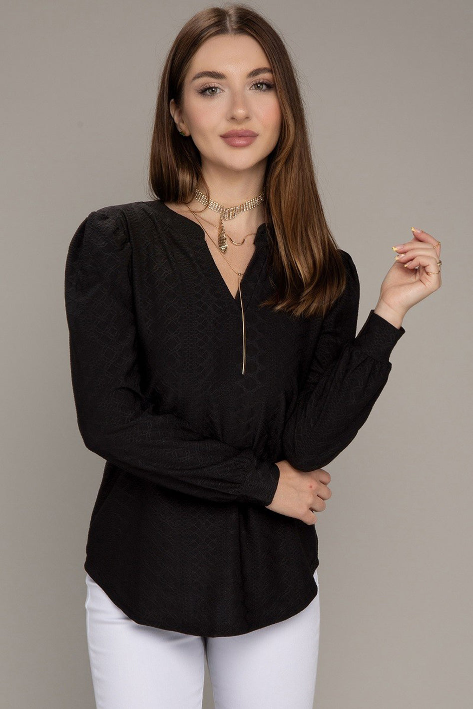 Notched neck jacquard top - Azoroh