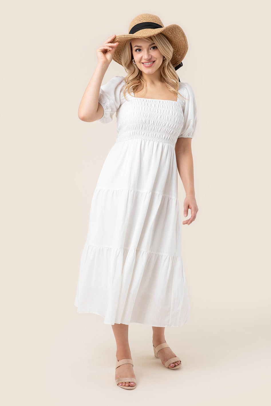 Tiered long dress with puff sleeves - Azoroh