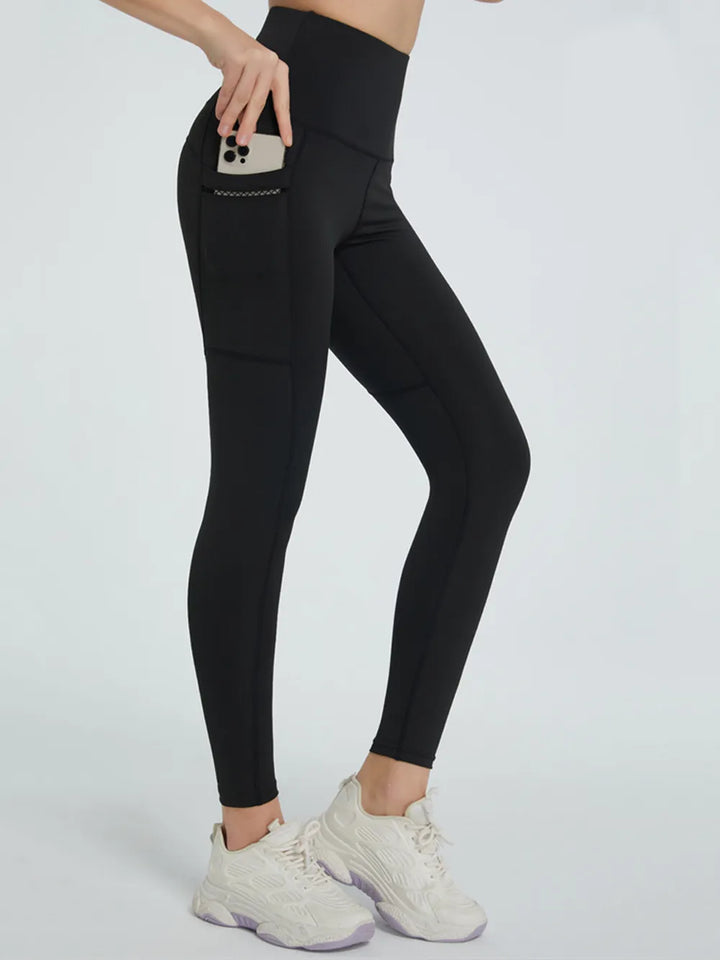 Black High-waist active leggings with side phone pockets