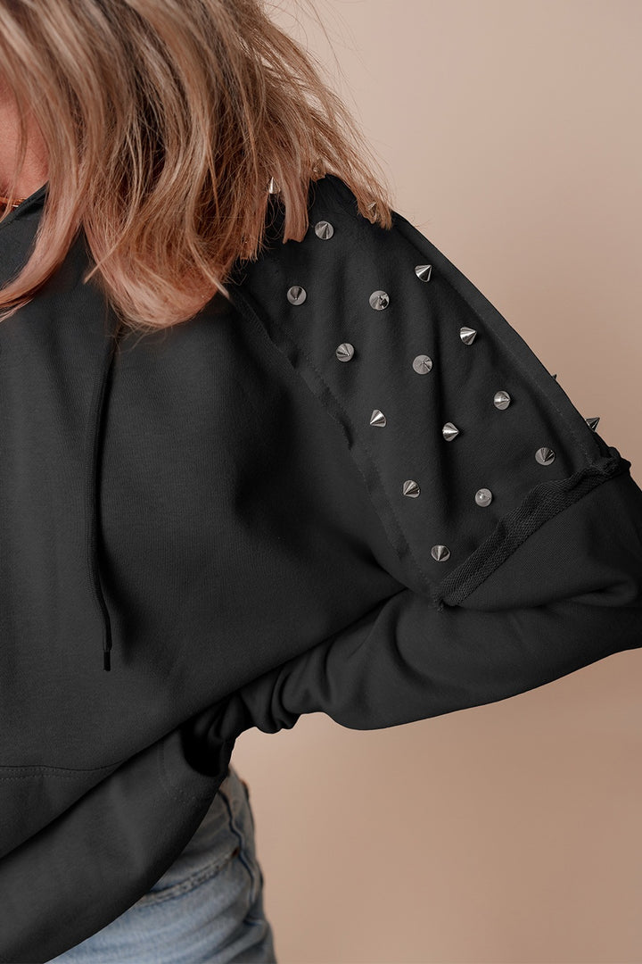 Studded exposed-seam drawstring pullover hoodie