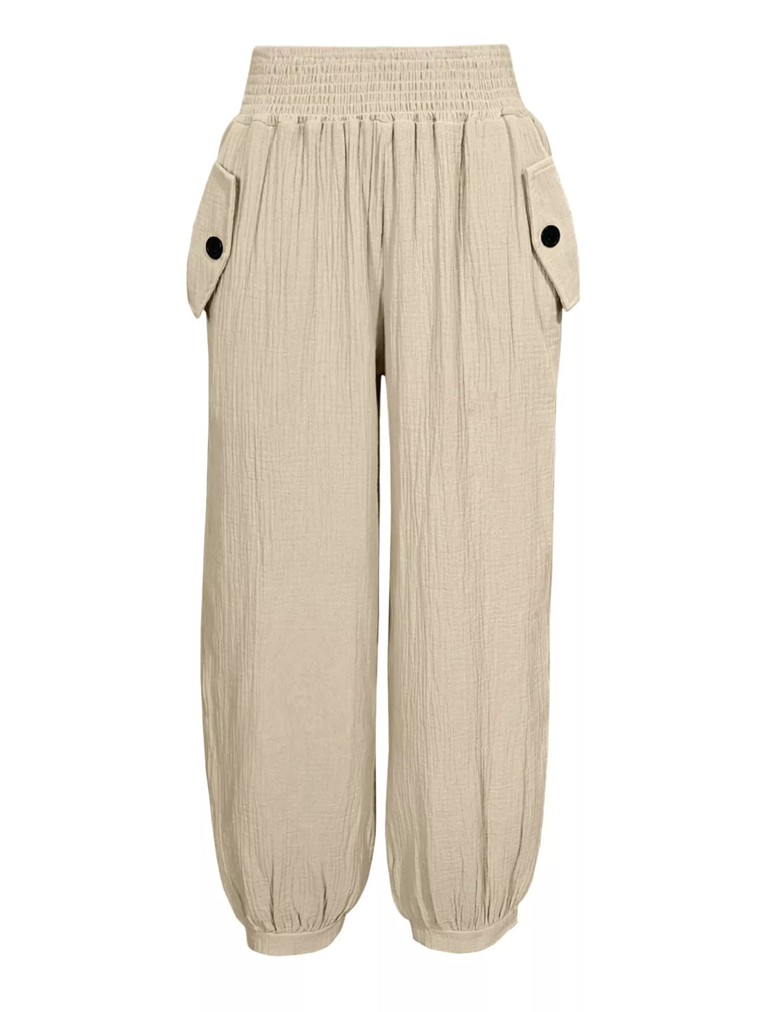 Wide-leg smocked waist casual pants in textured weave