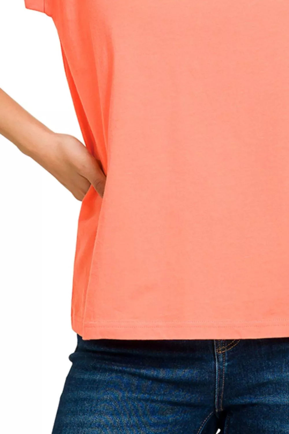 Folded short sleeve round neck cotton tee