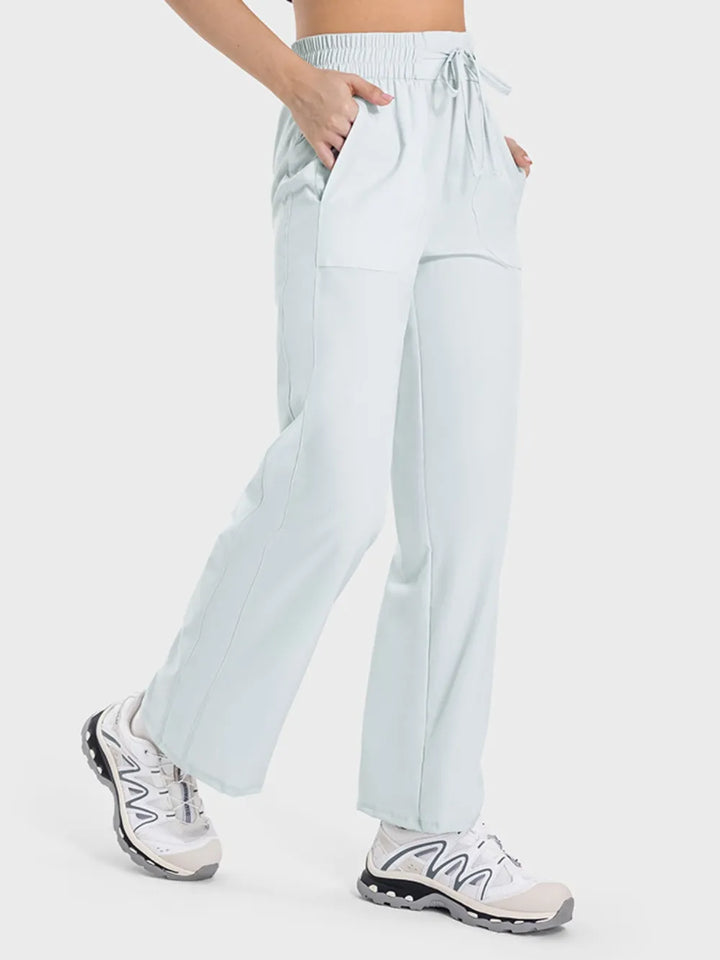 Drawstring straight-leg active pants with pockets