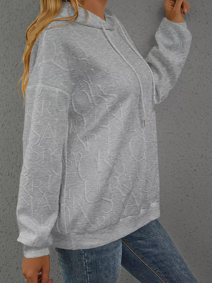 Embossed lettering drawstring pullover hoodie
