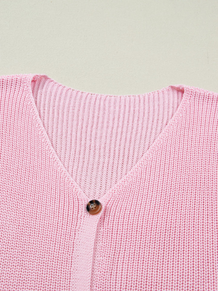 V-neck button-front knit sweater vest with patch pockets