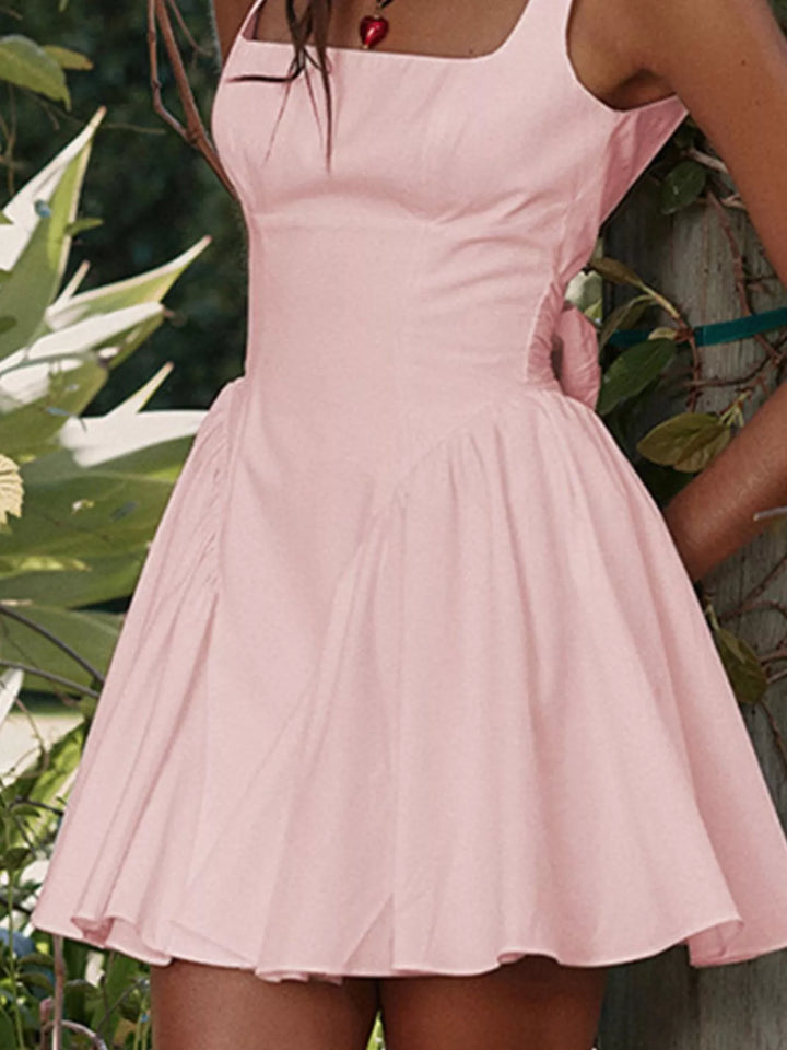 Backless square neck fit-and-flare mini dress