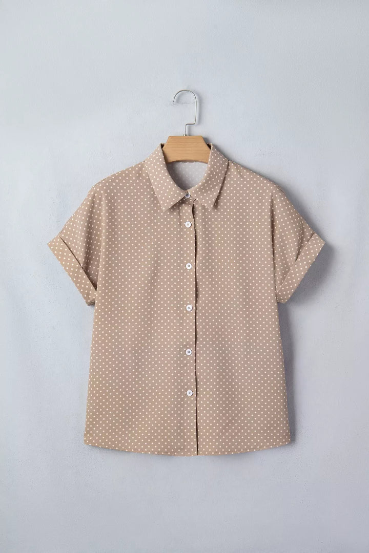 Polka dot short-sleeve button-down collared shirt