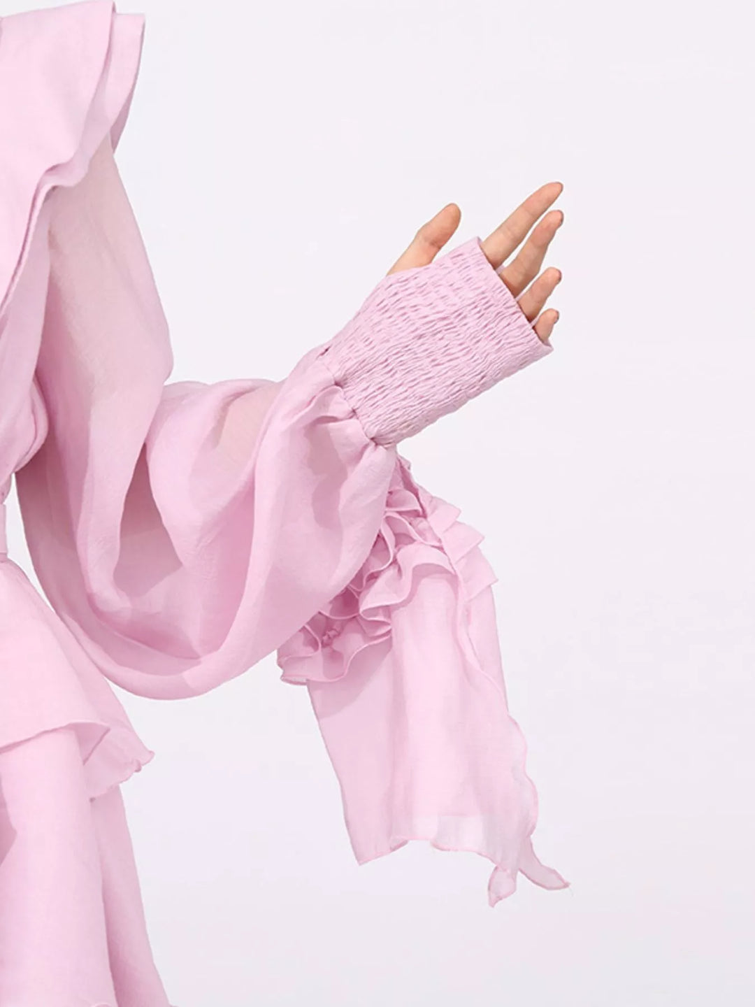 Tiered ruffle chiffon mini dress with puff sleeves