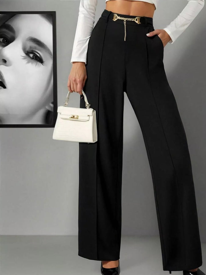 High-waisted wide-leg trousers with side pockets