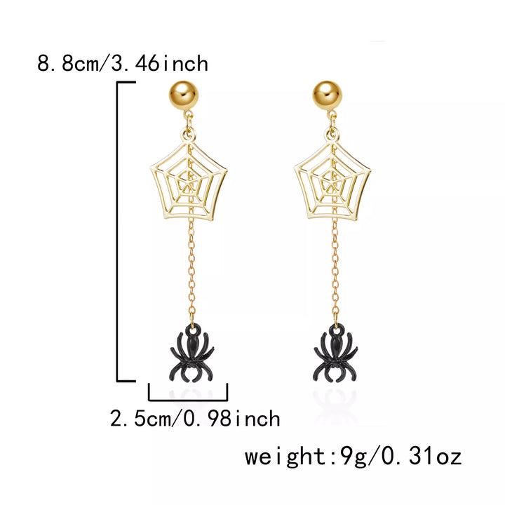 Spider web chain drop earrings with 18K gold plating